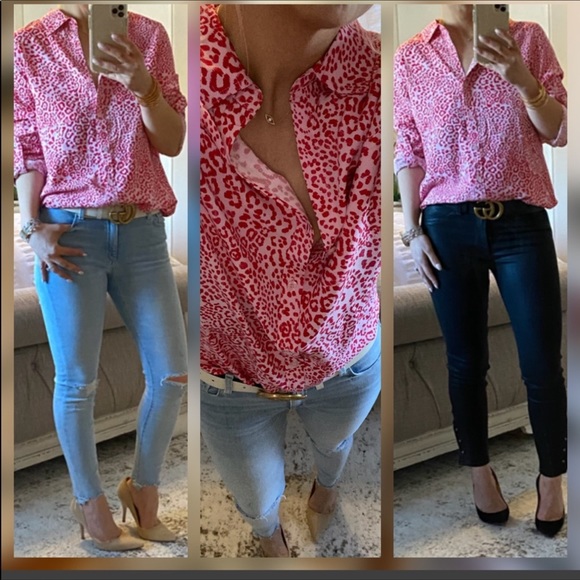 Pink leopard button down - Picture 1 of 2